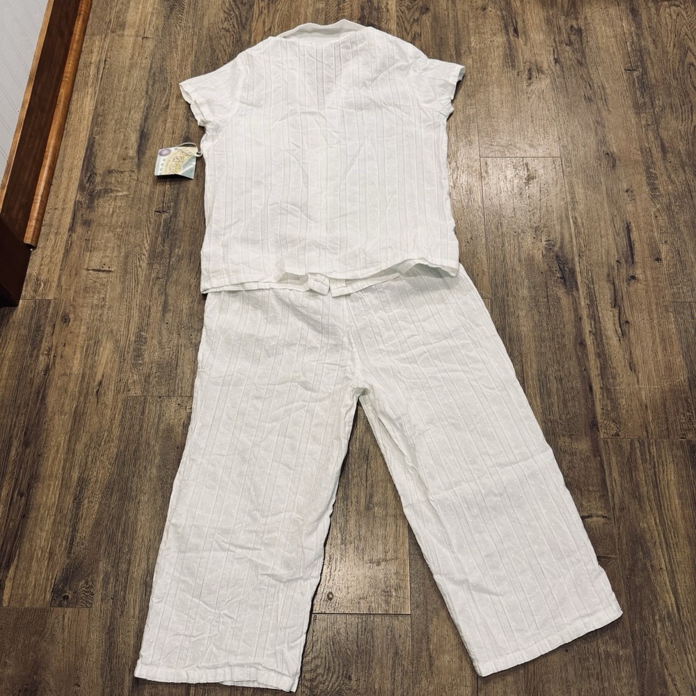NWT SIGRID OLSEN 2 PC PAJAMA SET TOP & CROP PANTS WHITE Size Med Beachy - Picture 4 of 6